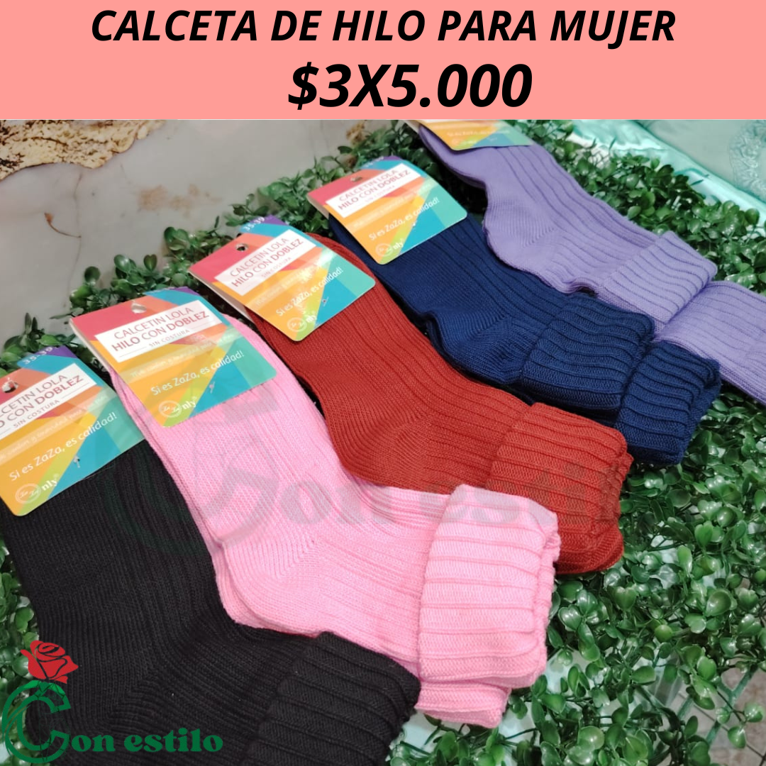 Calceta de hilo para mujer $3x5.000