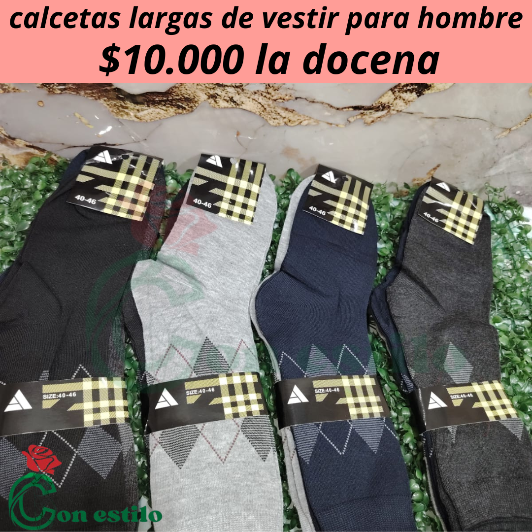 calcetas largas de vestir para hombre 10.000 la docena