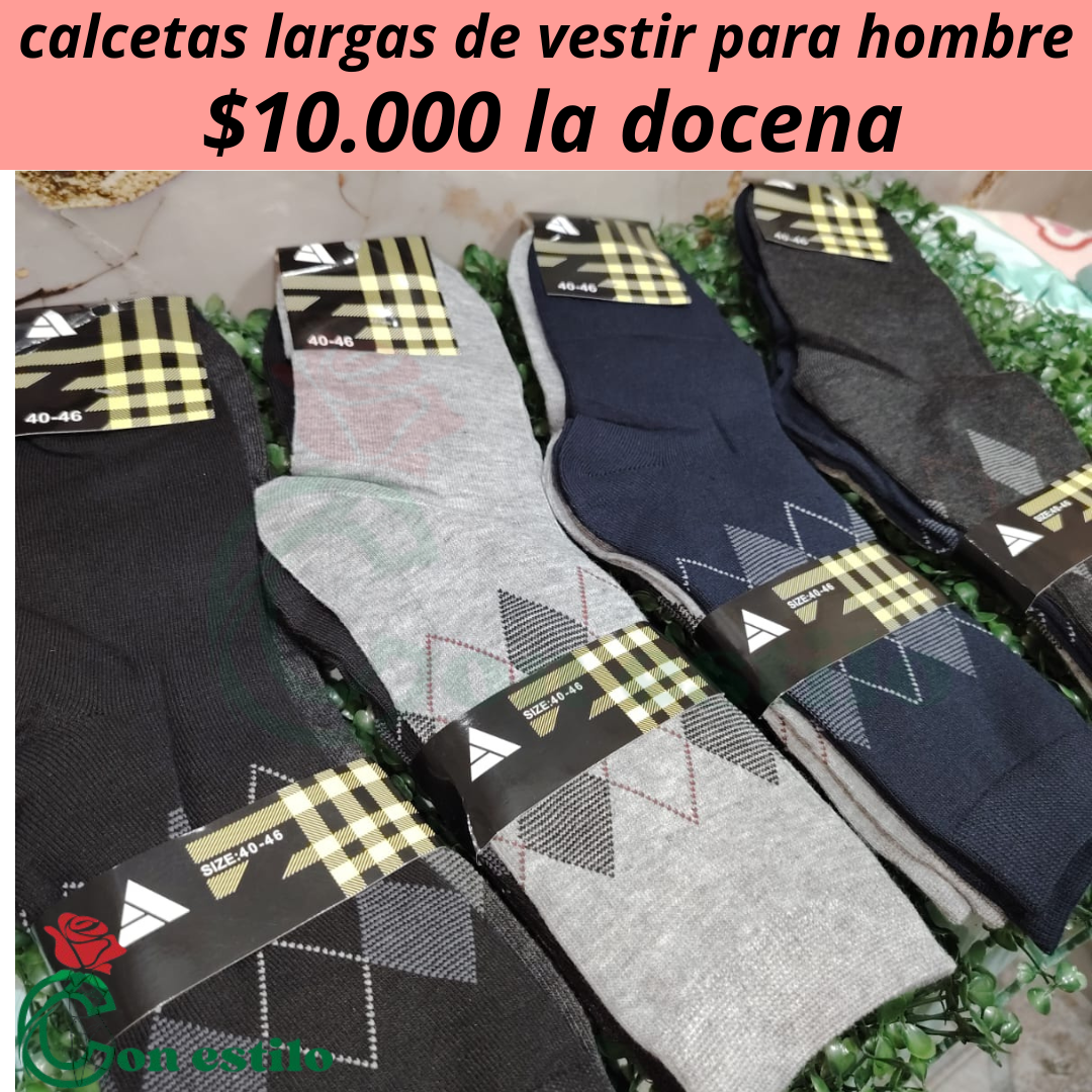 calcetas largas de vestir para hombre 10.000 la docena