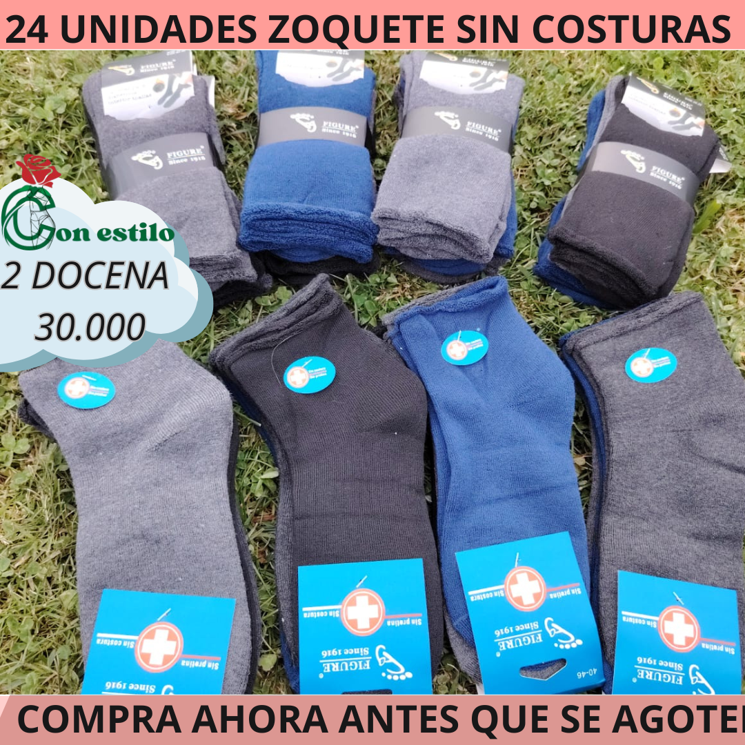 DIABETICO PROMO 24ZOQUETE SIN COSTURAS 85%ALGODON $30.000