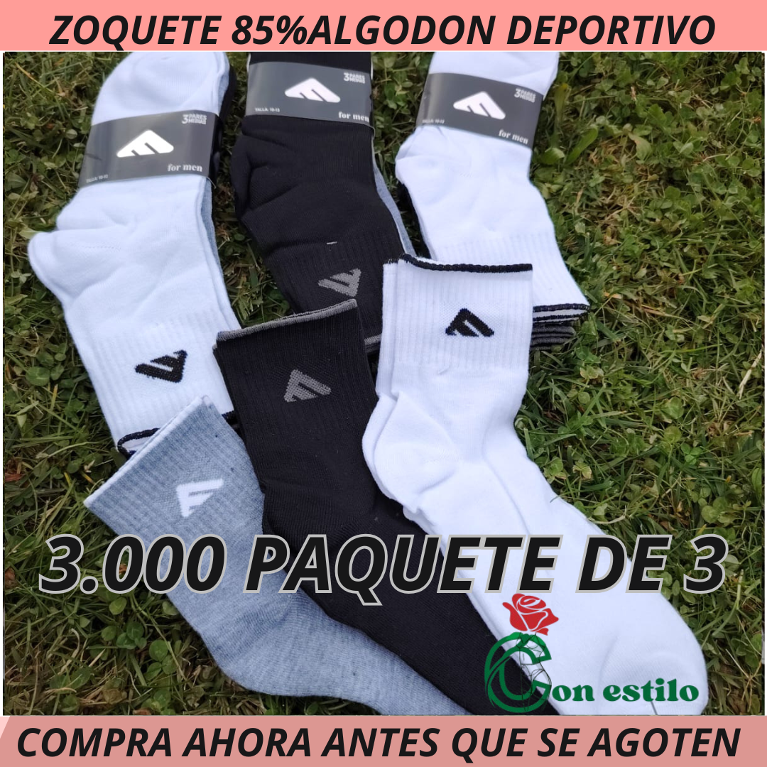 ZOQUETE ALGODON 85%DEPORTIVO DELGADO CAÑA MEDIA 3X3000
