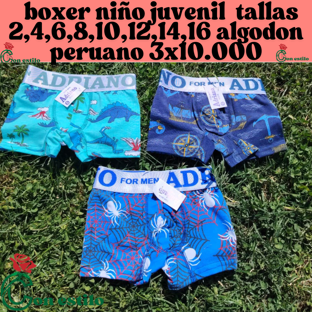 bóxer niño juvenil 3x10.000 con diseños
