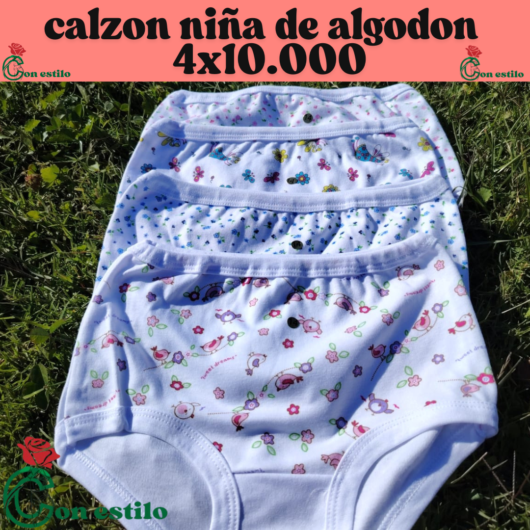 calzón ñiña algodón tiro alto 4x10.000