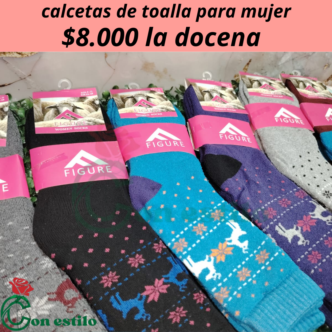 calcetas de toalla para mujer $8.000 la docena