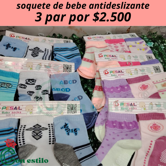 soquete de bebe antideslizante 3 par por 2.500