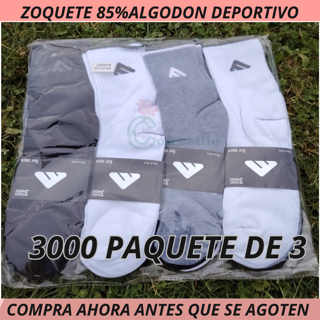 ZOQUETE ALGODON 85%DEPORTIVO DELGADO CAÑA MEDIA  3X3000
