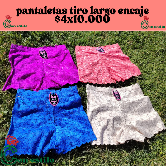 pantaletas  encaje tiro largo 4x10.000