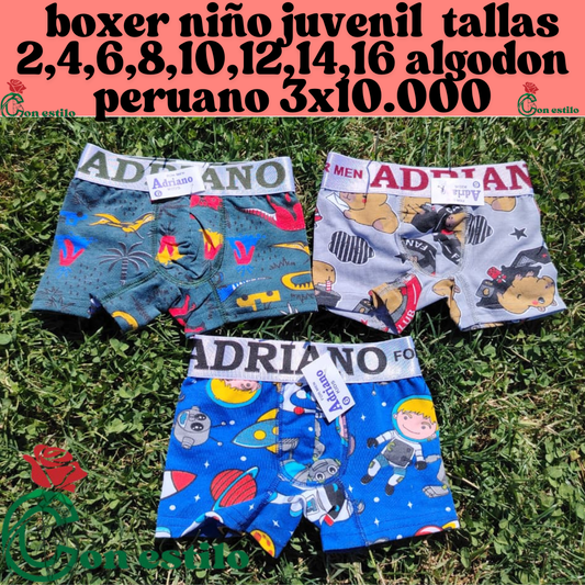 bóxer niño juvenil 3x10.000 con diseños