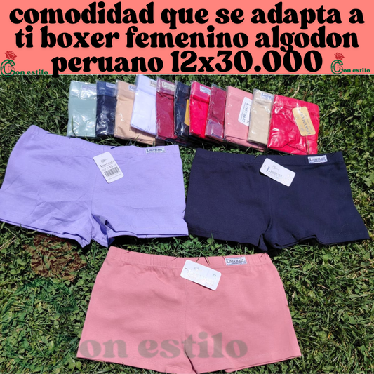 bóxer femenino algodón peruano 12x30.000